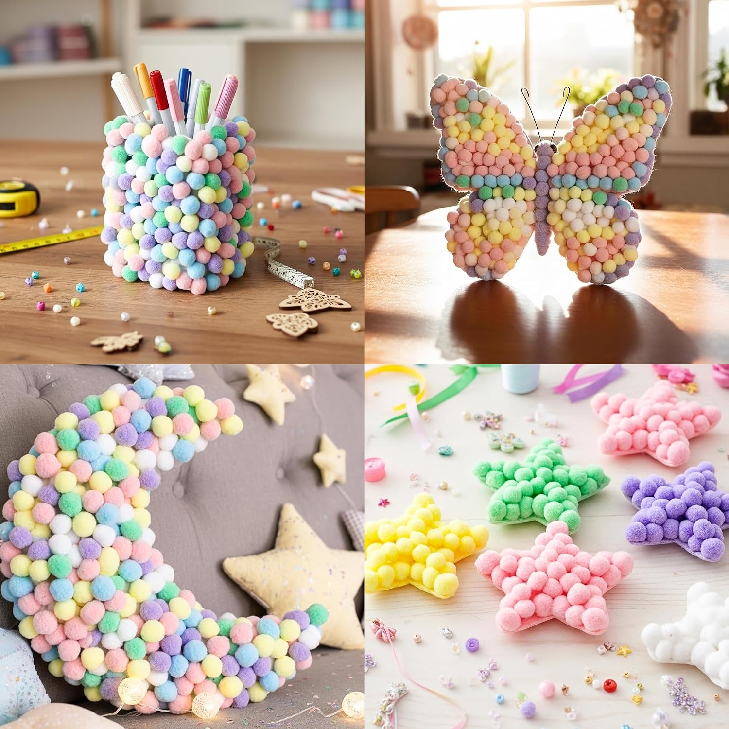 Caydo [400 pcs] - 300PCS 1 Inch Macaroon Pom Poms with 100PCS Wiggle Eyes