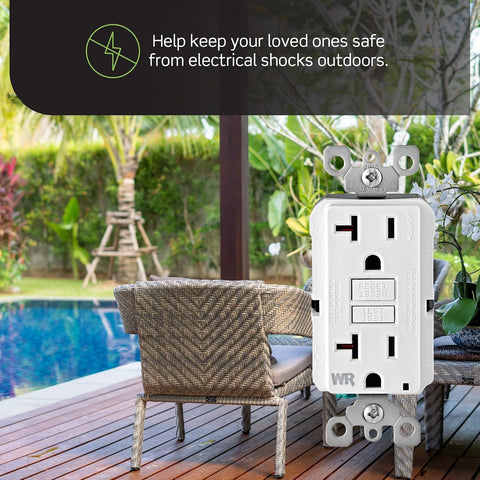 Leviton Slim GFCI Weather & Tamper-Resistant Outlet, 20 Amp, GFWT2-W, White