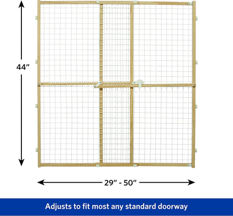 MidWest Homes for Pets Wire Mesh Pet Safety Gate, Dog Gate Expands From 29 - 50 Inches Wide, 44 Inches Tall, Wood, Powder Coated Wire