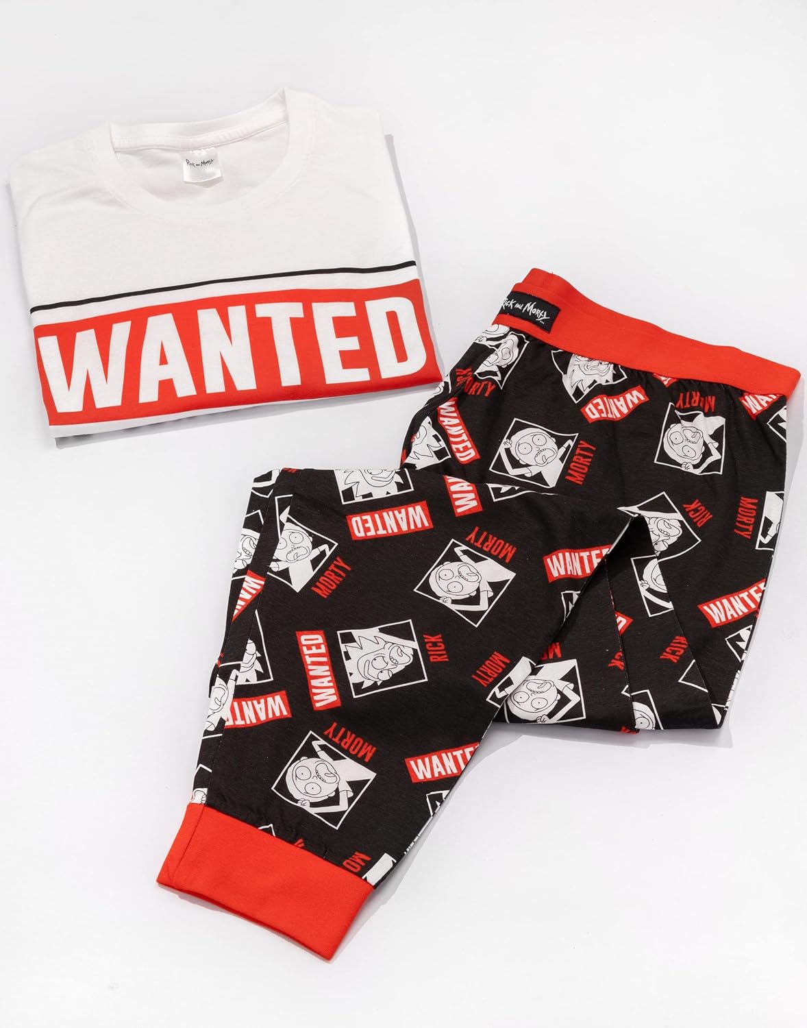 RICK AND MORTY Mens Pajama Set | Wanted Poster Short Sleeve Graphic Tee & Long Leg Print PJs | Sci-fi Comedy Merchandise