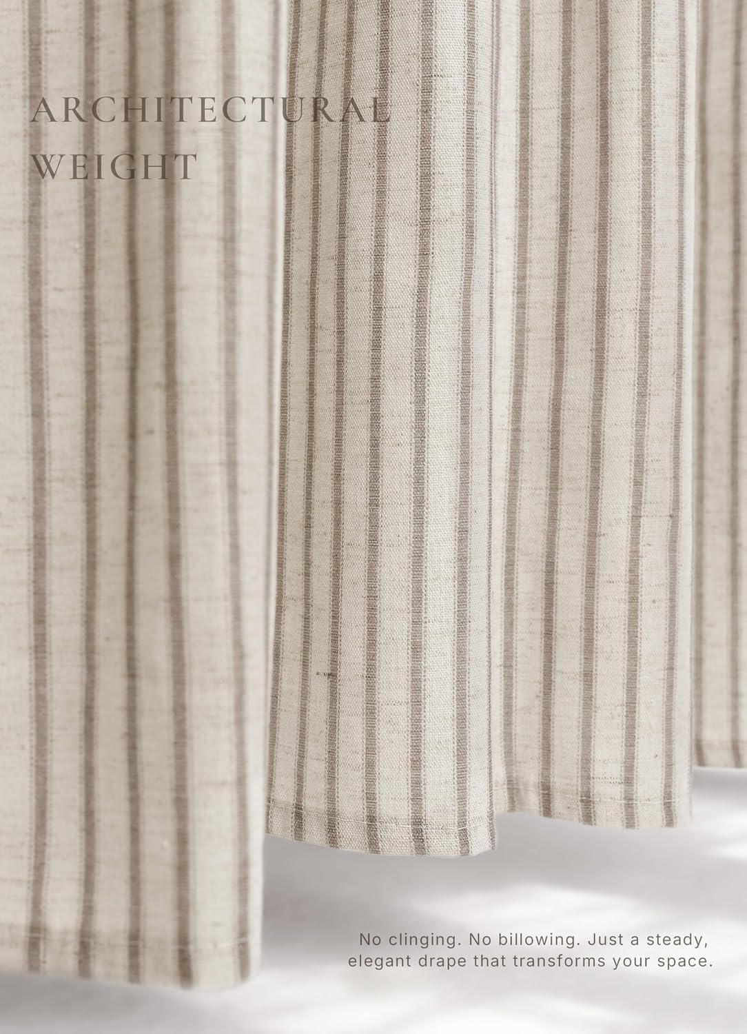 Farmhouse Striped Shower Curtain - 72x72 Inches, Linen Blend Fabric, Breathable & Machine Washable, Rustic Taupe for Bathroom Decor (Hooks/Liner Not Included)