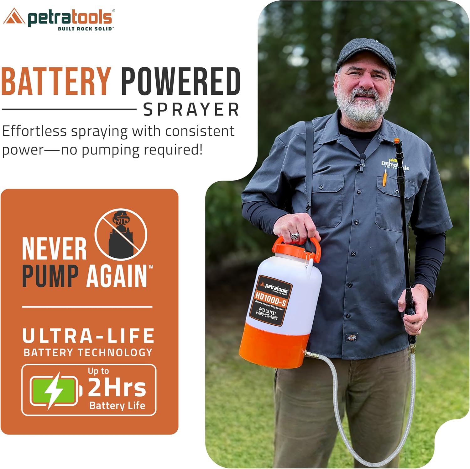 PetraTools Battery Powered Sprayer with 8 Nozzles, HD1000-S (1 Gal Pro Kit)