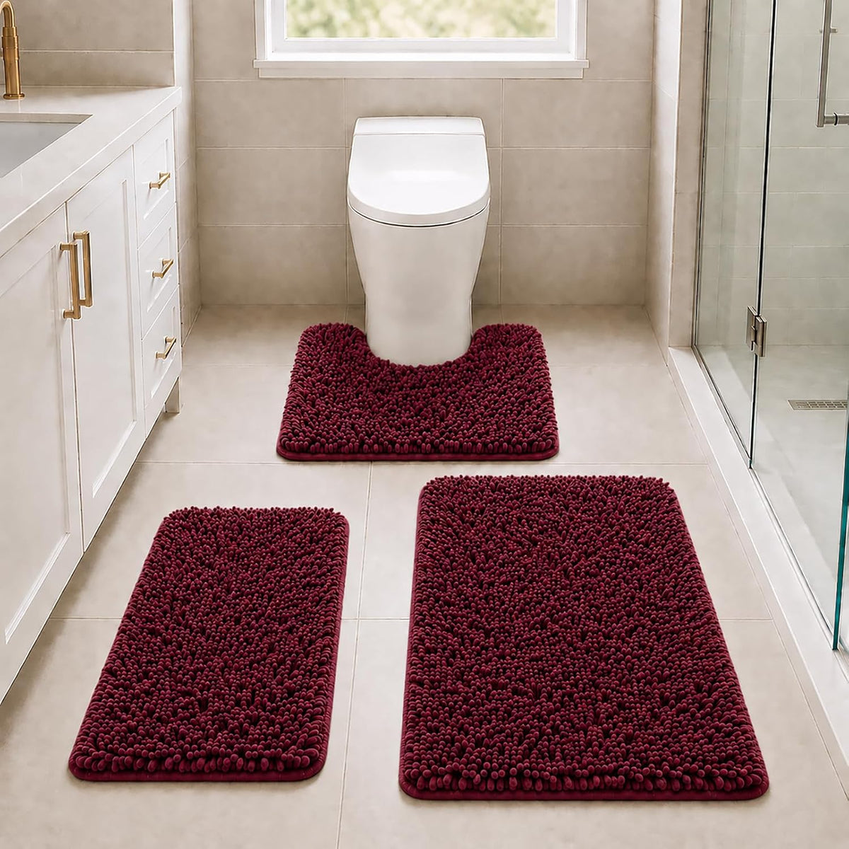 RUN HELIX Christmas Rugs Bathroom Rugs Sets 3 Piece Extra Soft Chenille Bathroom Mats Non Slip Bath Mat Set Bath Rugs Soft Absorbent Non Slip Washable Bath Mats with Toilet Mats Bath Decoration