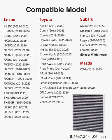 Puroma 1 Cabin Air Filter Activated Carbon for CP157 CF12157 Lexus Toyota