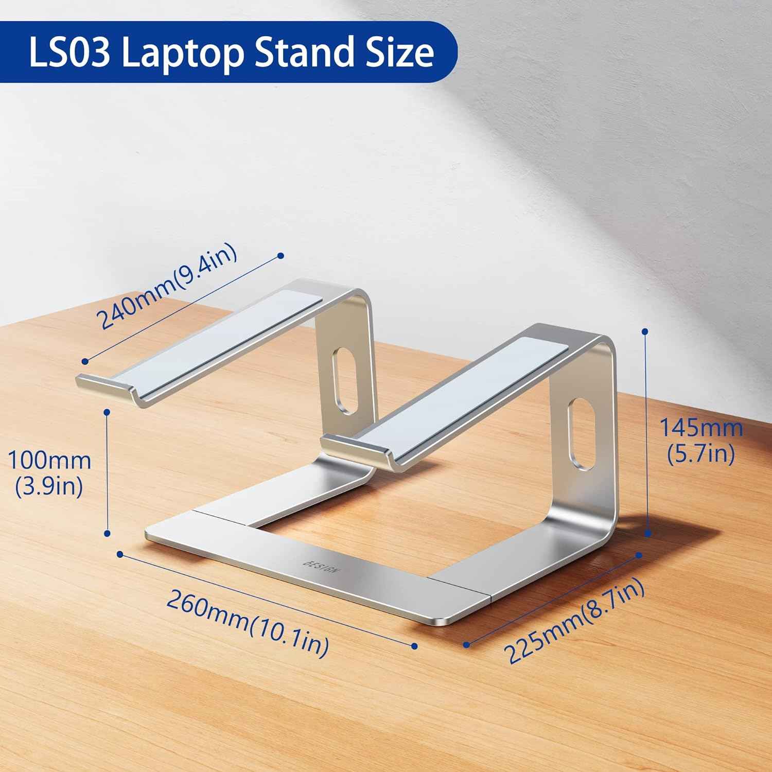 BESIGN LS03 Aluminum Laptop Stand, Ergonomic Detachable Computer Stand, Notebook Riser, Laptop Mount Compatible with Air, Pro, Dell, HP, Lenovo More 10-15.6" Laptops, Silver