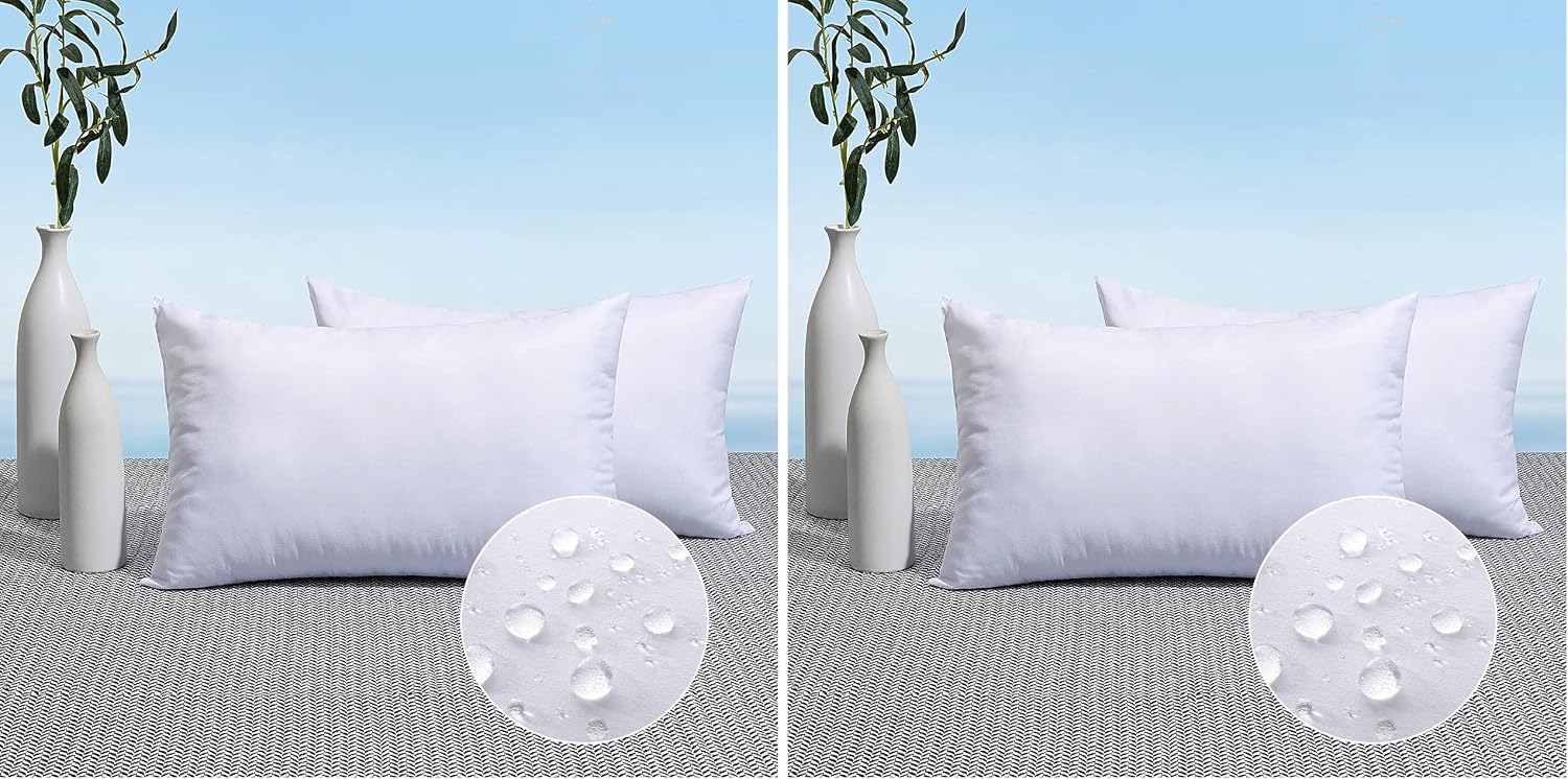 MIULEE Pack of 4 12x20 Outdoor Pillow Inserts, Outdoor Throw Pillows Water-Resistant Decorative Premium Lumbar Pillow Stuffer Sham for Porch Swing Couch Sofa Cushion Patio Furniture