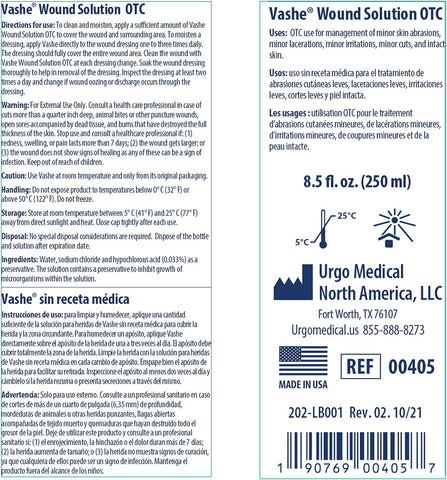 Vashe Wound Solution OTC | Pure Hypochlorous Acid-Preserved Wound Cleanser | Home Wound Care | Non-Cytotoxic and Skin-Neutral pH | 8.5 Fl Oz