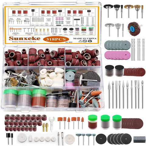 318 Piece Rotary Tool Accessories Kit with Sanding Drum, 1/8 Inch Shank Universal Fit Rotary Tool Bits for Sanding, Cutting, Grinding, Polishing, Cleaning, Drilling, Engraving, Woodworking DIY