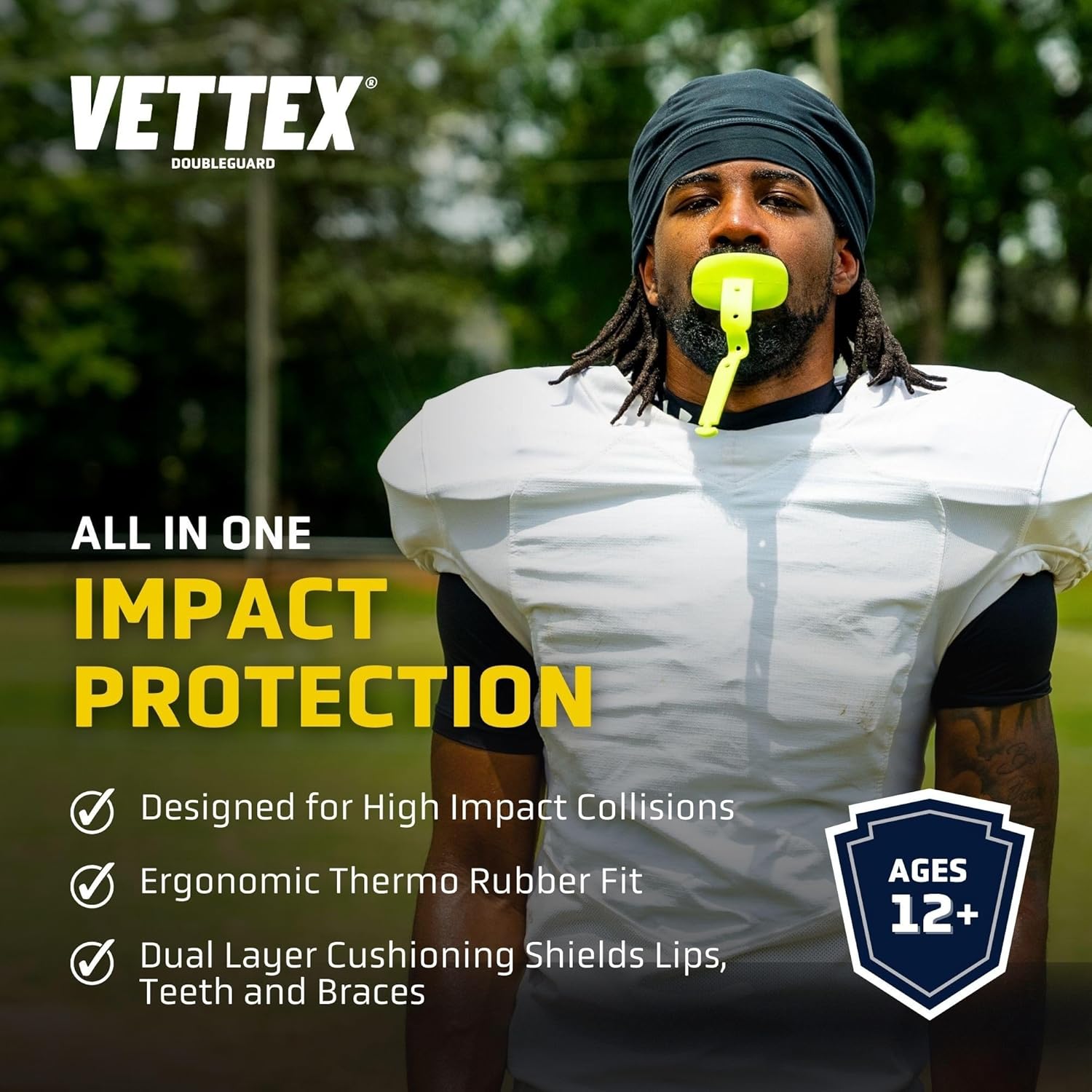 Vettex DoubleGuard Mouth Guard with Lip Protection, Black