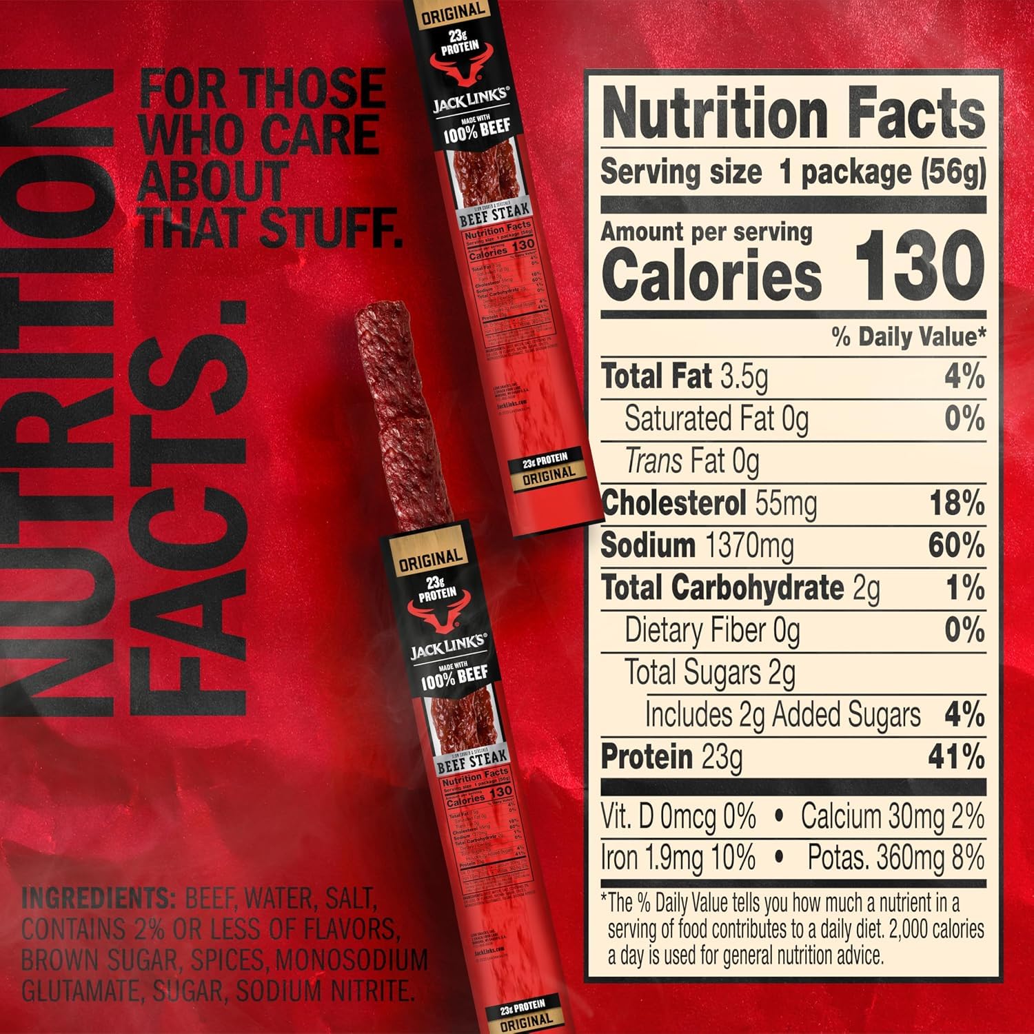 Jack Link's Beef Steak, Original - Protein Snacks, Jerky Meat Snack with 23g of Protein, Made with 100% Beef, Individually Wrapped Bulk Snack Pack, Keto Friendly - 2 Oz. (12 Count)