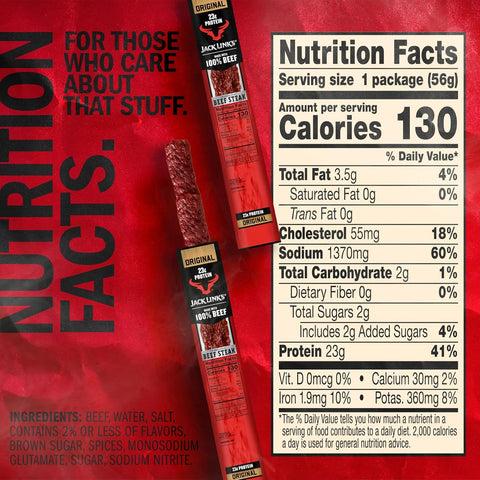 Jack Link's Beef Steak, Original - Protein Snacks, Jerky Meat Snack with 23g of Protein, Made with 100% Beef, Individually Wrapped Bulk Snack Pack, Keto Friendly - 2 Oz. (12 Count)