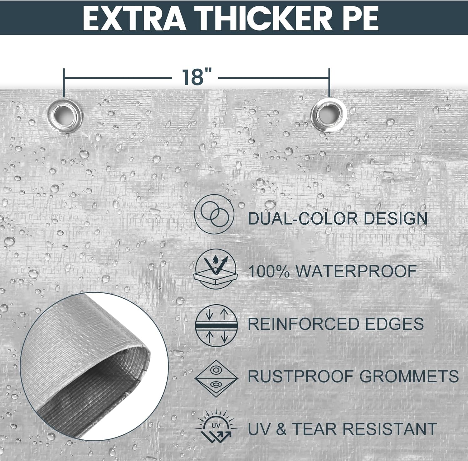 TICONN Heavy Duty Tarp Cover Waterproof, Extra Thick UV Resistant Tarpaulin