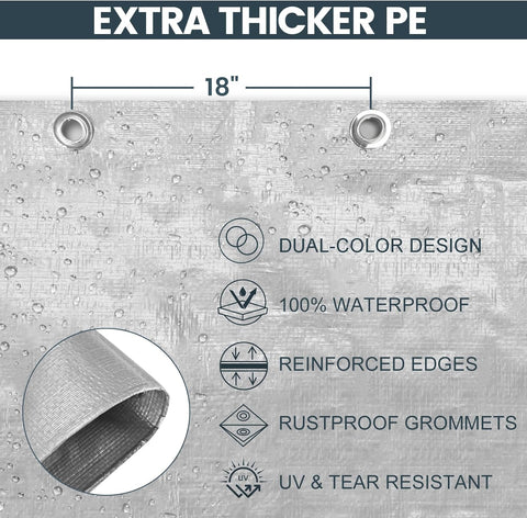TICONN Heavy Duty Tarp Cover Waterproof, Extra Thick UV Resistant Tarpaulin