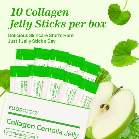 FOODOLOGY Coleology Centella Jelly Collagen Peptide, Gree Apple, 10 Sticks