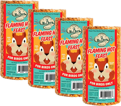 Mr. Bird Flaming Hot Feast Spicy Bird Seed Cylinder, 4-Pack, 1 lb 3 oz