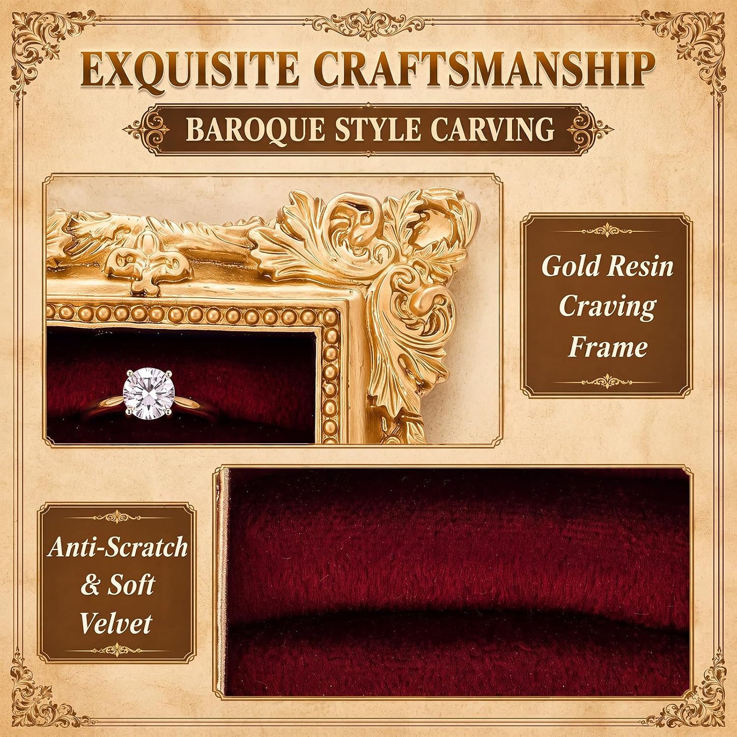 Liliaafar Vintage Ring Holder Dark Red Mat Rectangle Ring Wedding Display