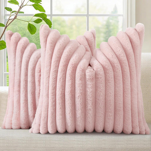 decorUhome Fall Faux Fur Throw Pillow Covers 16x16 Set of 2 Pink