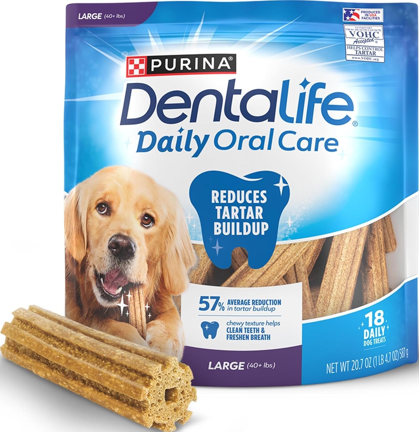 Dentalife Purina Daily Dental Chews for Large Dogs, 18 ct Pouch
