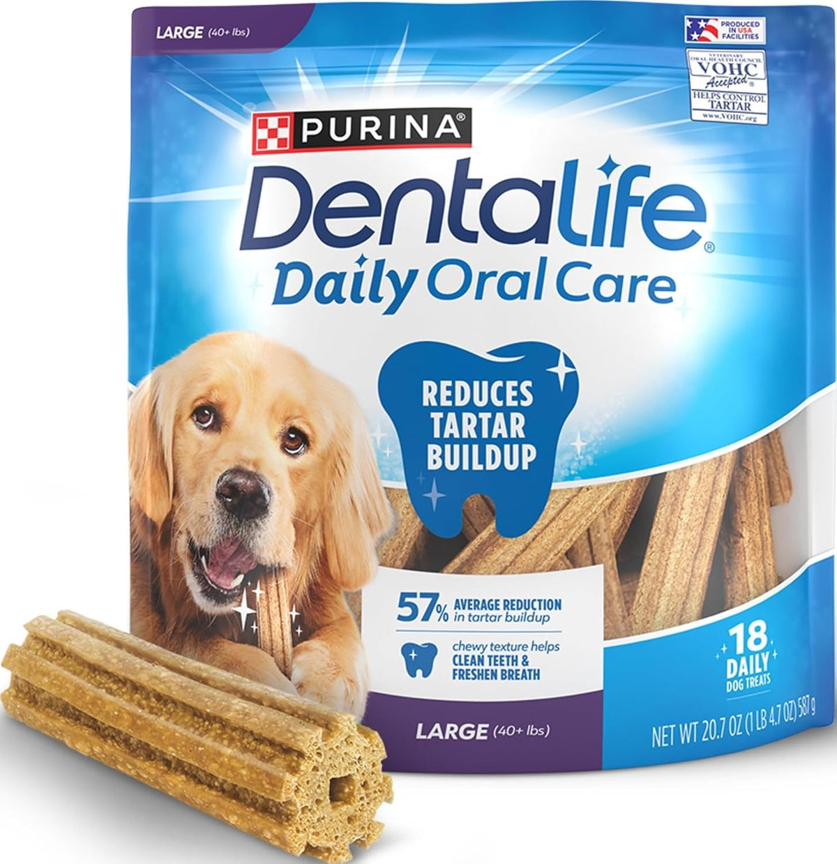 Dentalife Purina Daily Dental Chews for Large Dogs, 18 ct Pouch