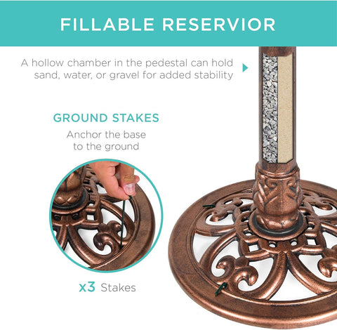 Best Choice Products Bird Bath, 28in Outdoor Resin Pedestal - Copper