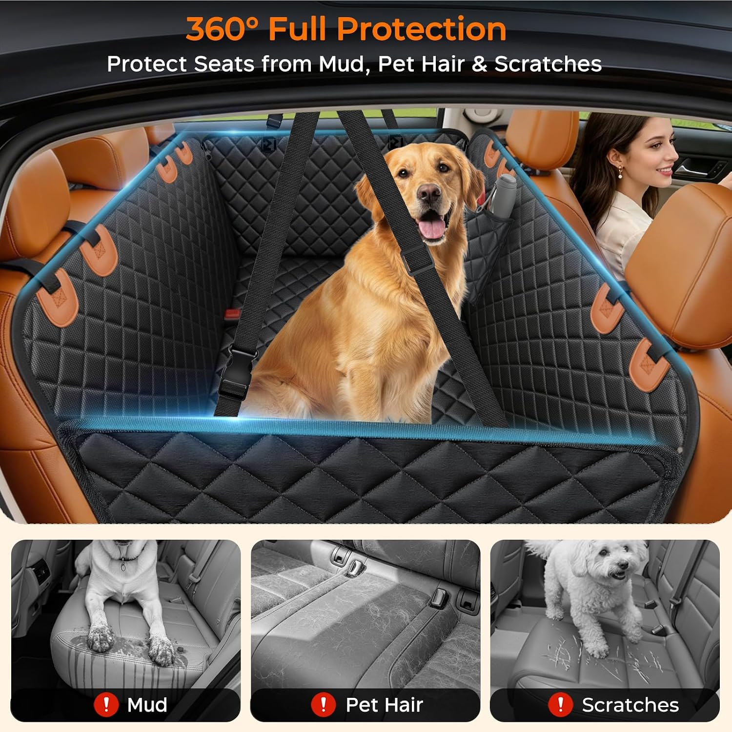 URPOWER Dog Car Seat Cover for Back Seat, Waterproof Hammock for Car & SUV
