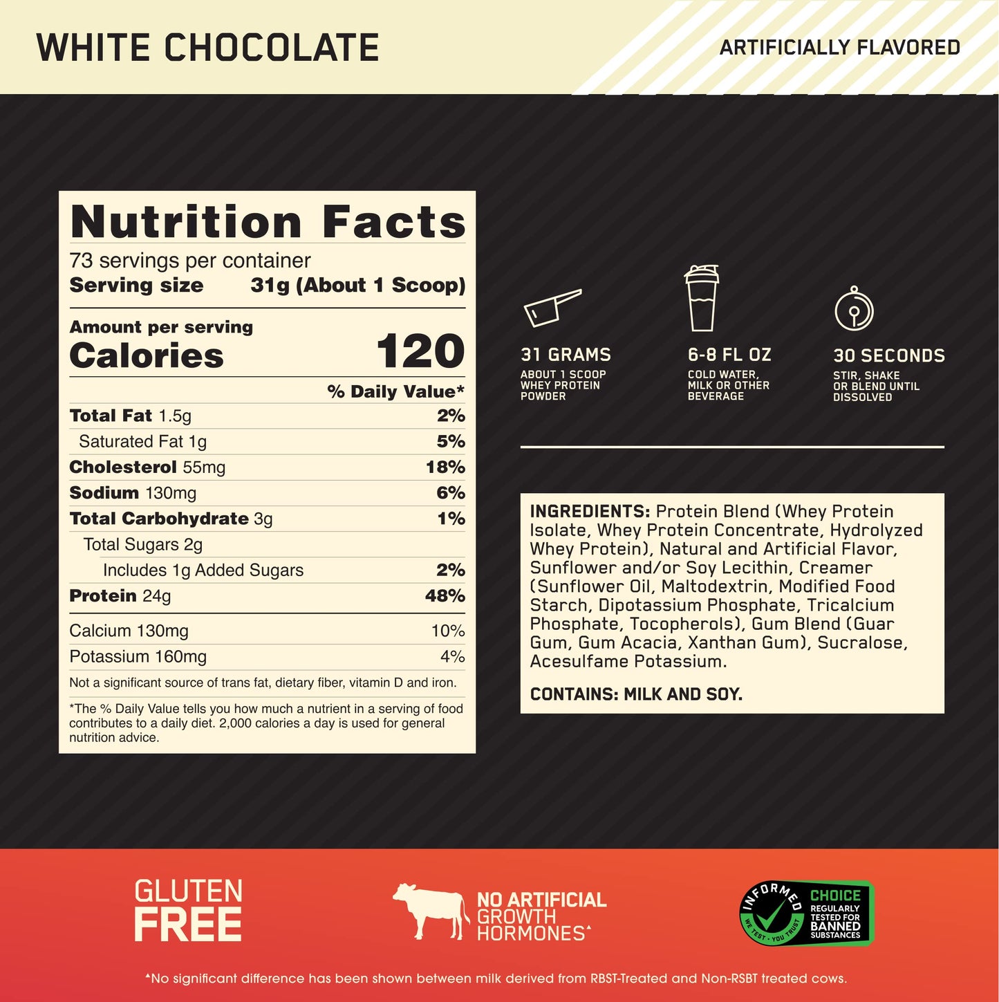 Optimum Nutrition Gold Standard 100% Whey Protein Powder, White Chocolate, 5 Pound (Packaging May Vary) (1032610)