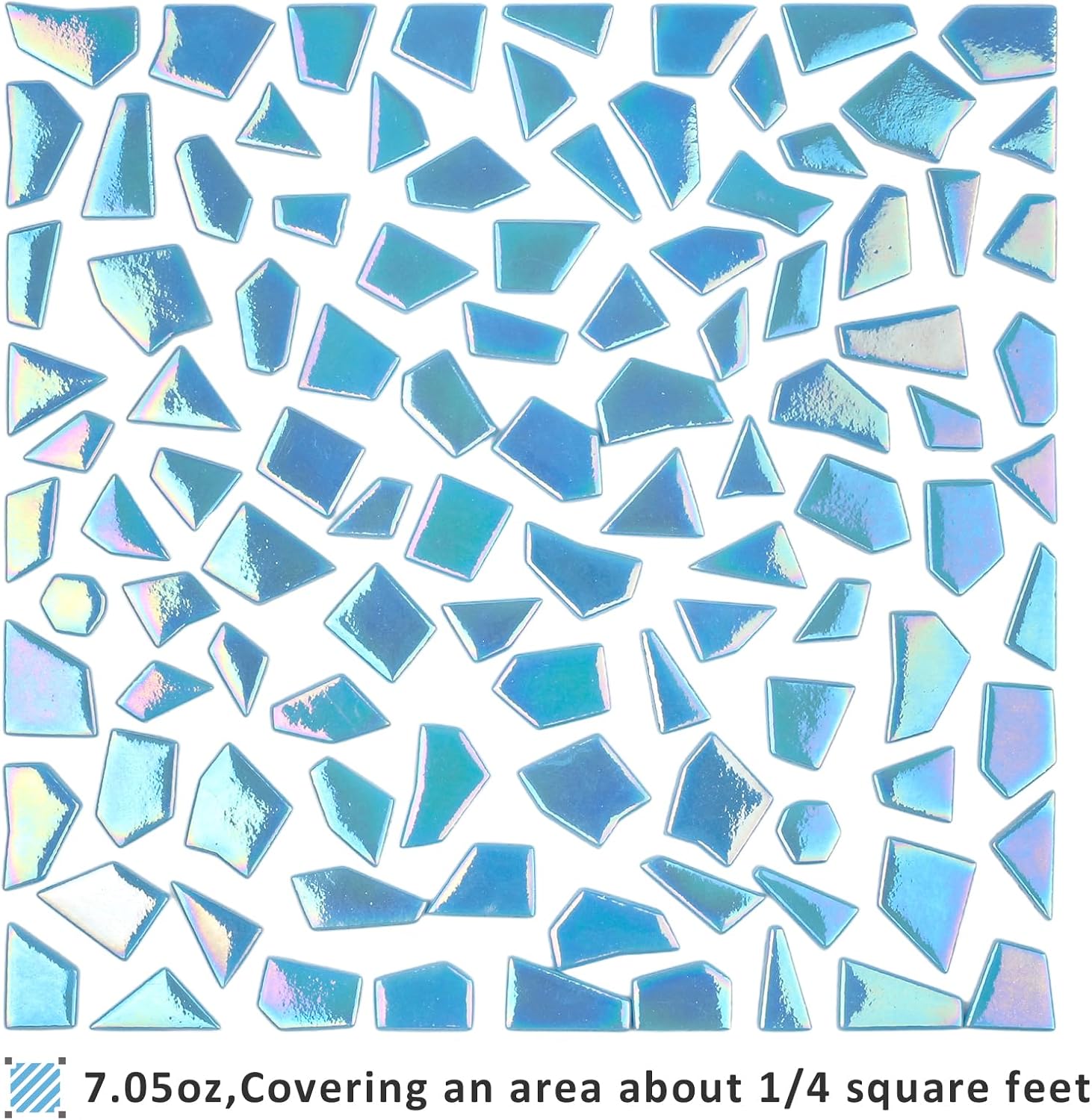 Youway Style 200g Iridescent Blue Glass Mosaic Tiles for Crafs Bulk