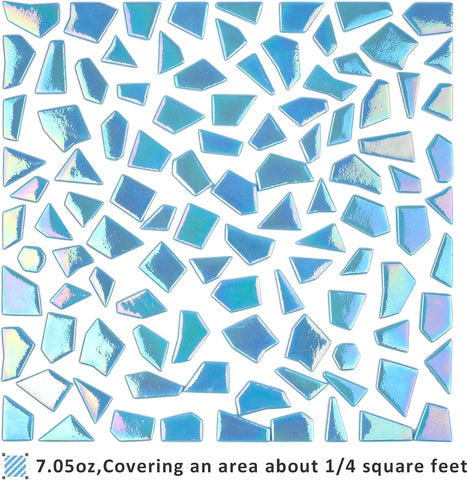 Youway Style 200g Iridescent Blue Glass Mosaic Tiles for Crafs Bulk
