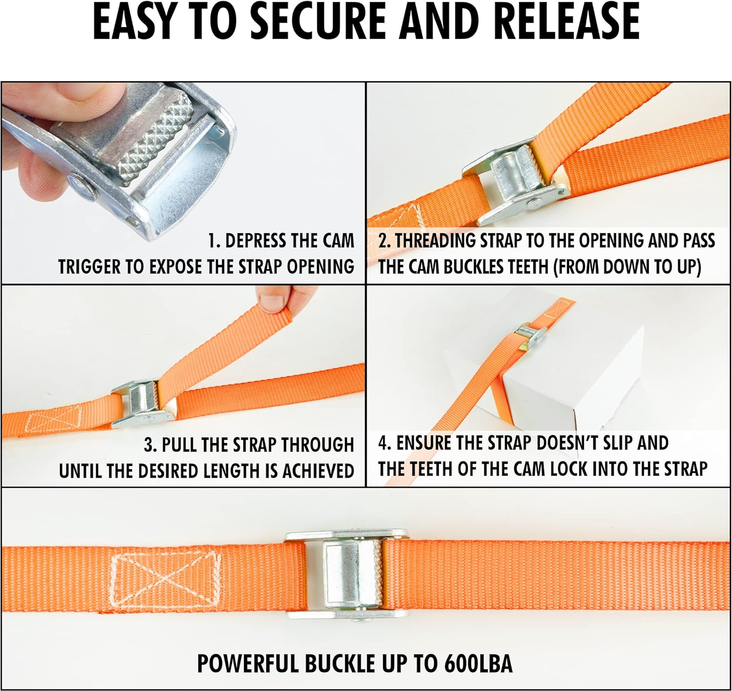 Cartman 1" x 12 ft Lashing Straps, 2 Pack, 600 lb Break Strength, Orange