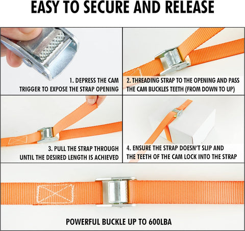 Cartman 1" x 12 ft Lashing Straps, 2 Pack, 600 lb Break Strength, Orange