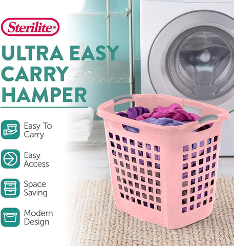 Sterilite 4-Pack Ultra Easy Carry Laundry Basket, Plastic Clothes Hamper Bin w/Comfort Grip Handles & Rim, 2.1 Bushel Capacity, Pink Frost