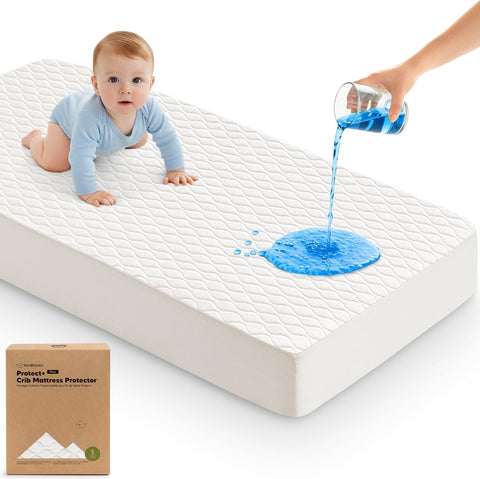 1pk Waterproof Crib Mattress Protector Cover Fitted 52x28 (Soft White/Mavy)