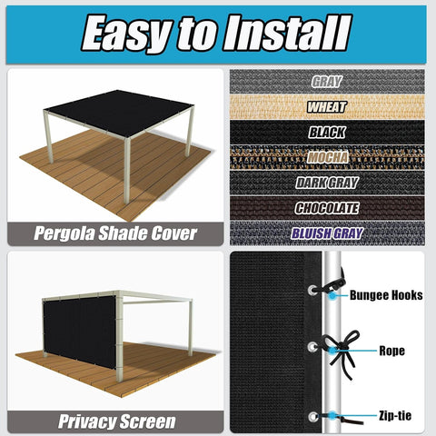 Amagenix 90% Sun Shade Cloth with Grommets, 3' x 6' Pergola Replacement Shade Cover Canopy Privacy Screen for Outdoor Patio Garden, Black (We Customized)