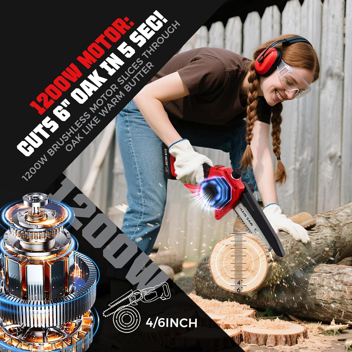 2-in-1 Cordless Pole Saw & 6'' Mini Chainsaw for Tree Trimming