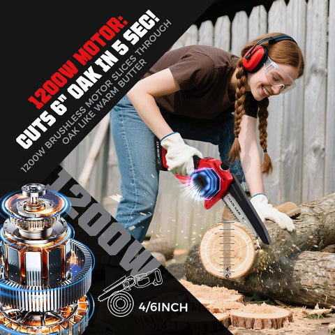 2-in-1 Cordless Pole Saw & 6'' Mini Chainsaw for Tree Trimming