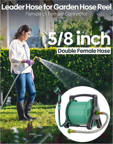 Short Metal Garden Hose 2 ft with Female to Female Connector， Stainless Steel Small Leader Hose for Hose Reel, Long, Flexible, Lightweight & Heavy Duty Water Pipe, Outdoor Water Hose Extension Adapter