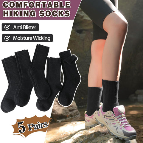 MOGGEI 5 Pairs Womens Merino Wool Socks Hiking Warm Winter Thick Thermal Crew Cozy Cabin Ladies Gift Comfy Boot Work Socks