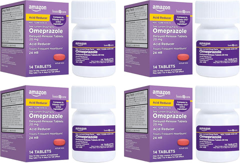 Amazon Basic Care Omeprazole Delayed Release Tablets 20 mg,Acid Reducer,(Packaging May Vary),14 Count (Pack of 4)