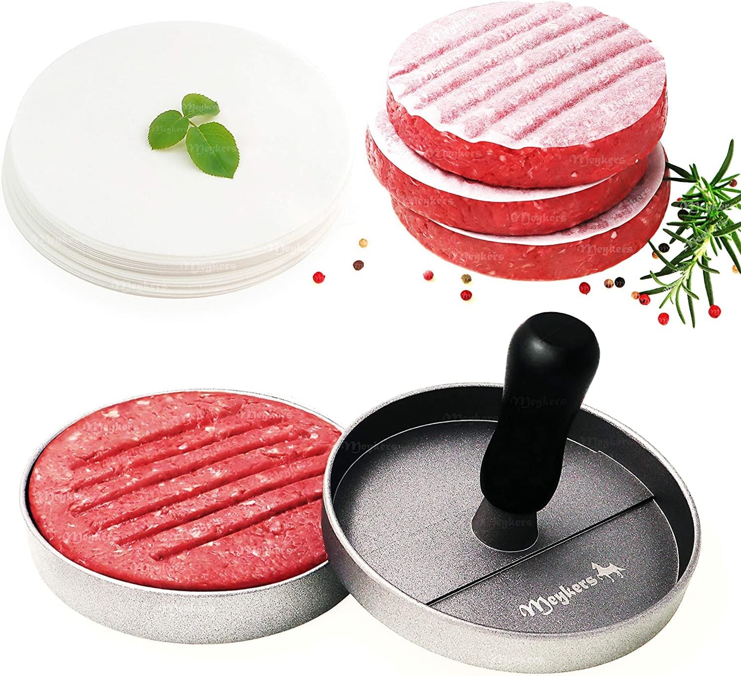 Meykers Hamburger Press Patty Maker 150 Paper, 4.5” Burger Mold Meat Shaper