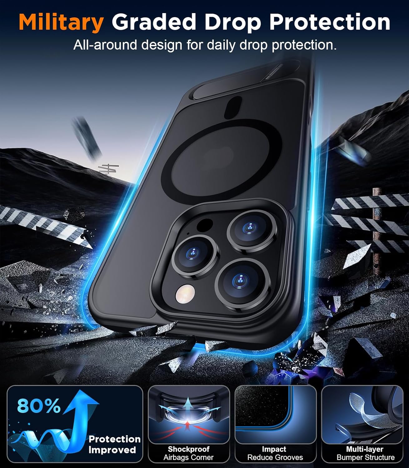 Magnetic Compatible with iPhone 16 Pro Max Case, [Built-in Invisible Kickstand][Compatible with MagSafe] [Military Grade Shockproof] Slim Translucent Matte Phone Case for iPhone 16 Pro Max 6.9"