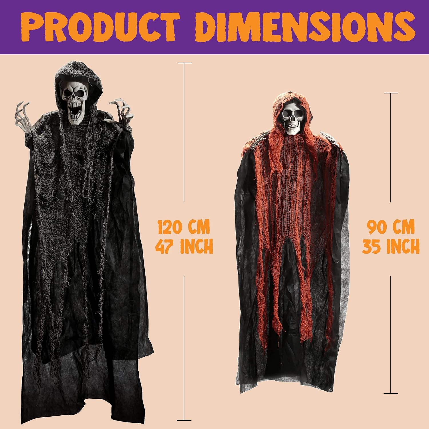 JOYIN Halloween Hanging Grim Reapers (3 Pcs), One 47” and Two 35” Grim Reapers, Halloween Skeleton Flying Ghost for Haunted House Prop Décor, Outdoor Indoor Décor