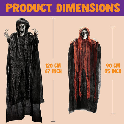 JOYIN Halloween Hanging Grim Reapers (3 Pcs), One 47” and Two 35” Grim Reapers, Halloween Skeleton Flying Ghost for Haunted House Prop Décor, Outdoor Indoor Décor