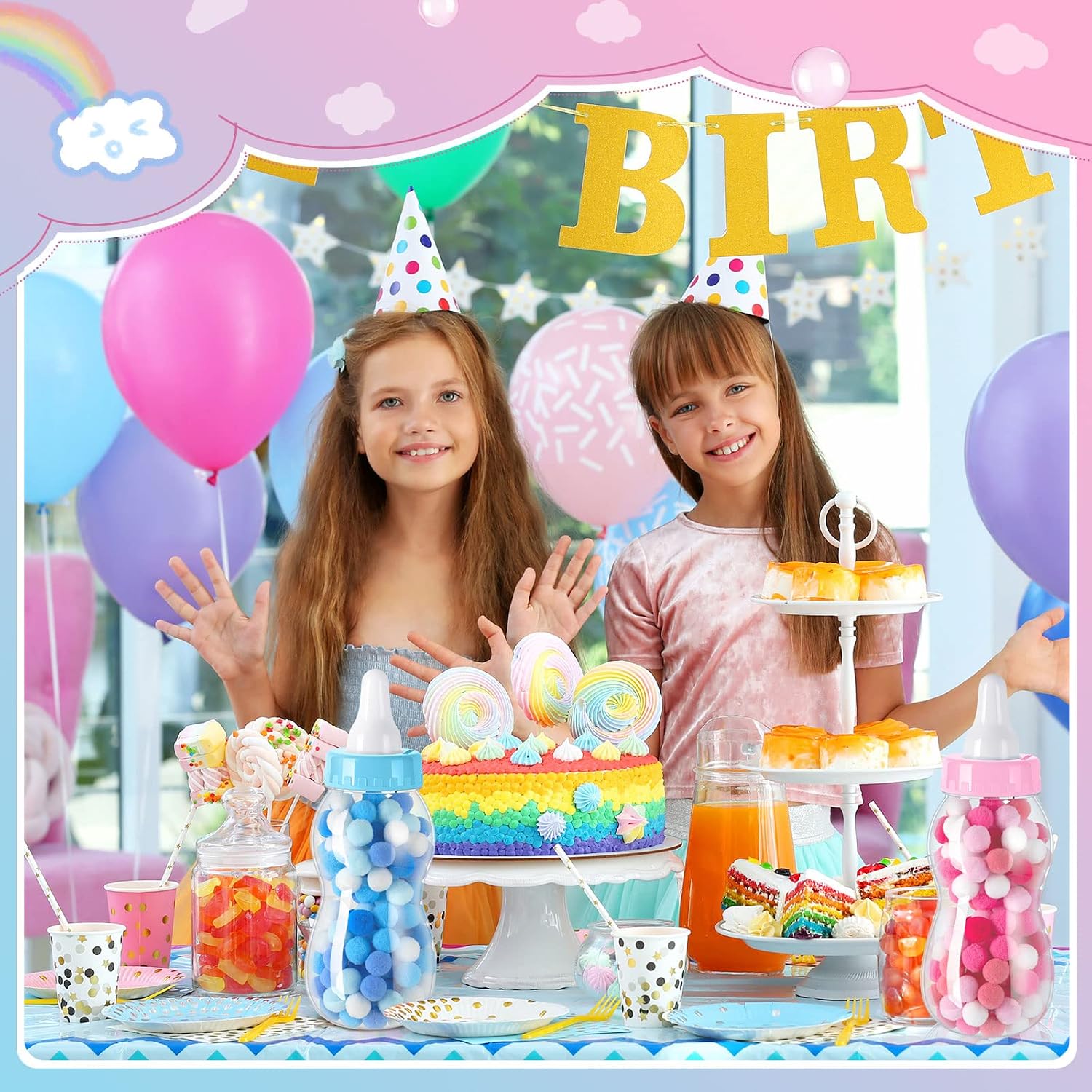 Tessco for you 2 Pcs 11in Jumbo Baby Bottle Bank Baby Shower, Pink, Blue