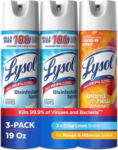Lysol Disinfectant Spray, Sanitizer, Crisp Linen & Mango, 19 oz, 3 Pack