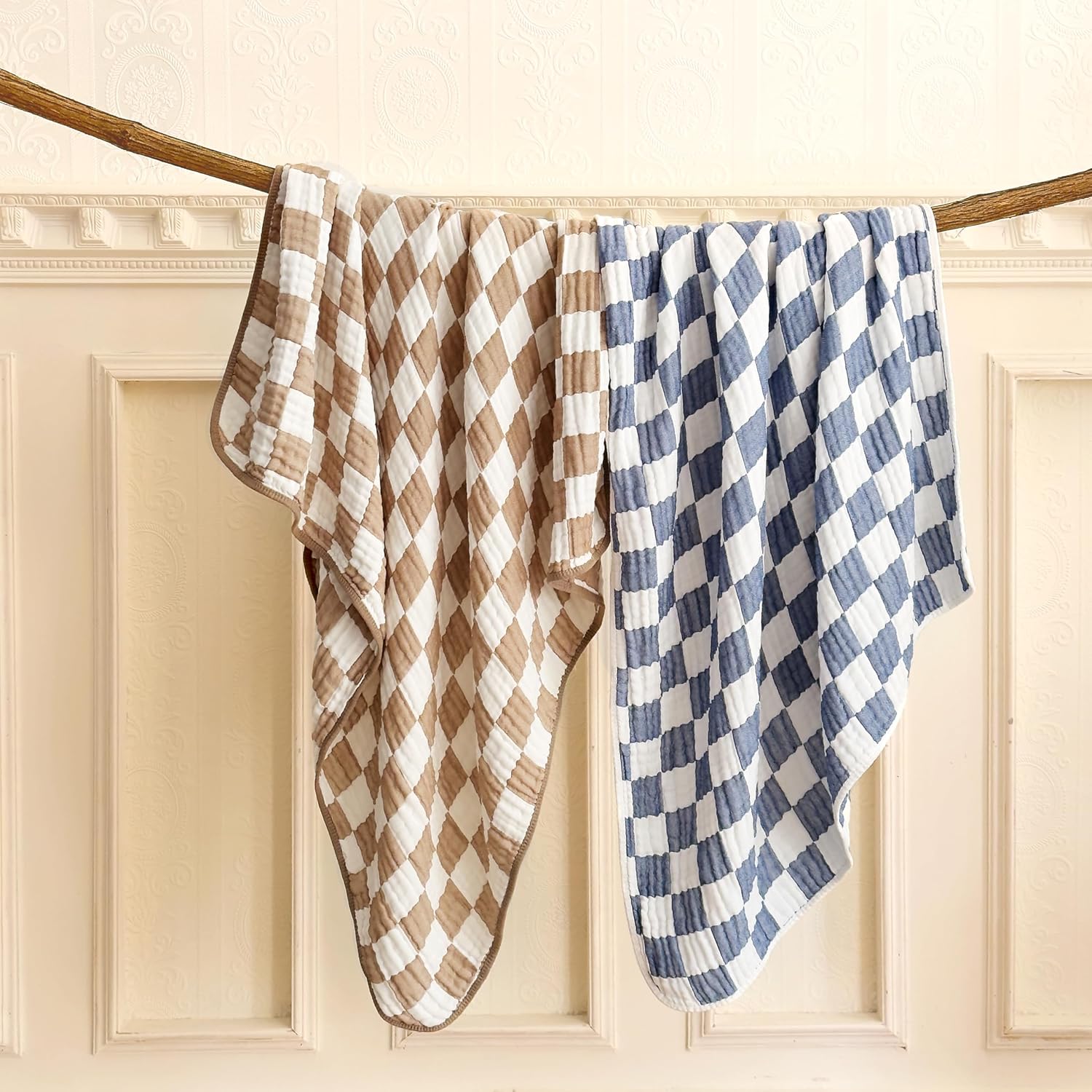 Ultra Soft Checkered Muslin Baby Blanket 2 Pack Cotton Swaddle Blanket 43"