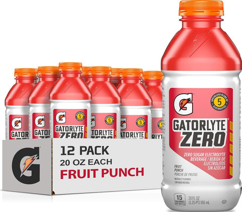 Gatorlyte Zero Electrolyte Beverage, Strawberry Kiwi, Zero Sugar Hydration, Specialized Blend of 5 Electrolytes, No Artificial Sweeteners or Flavors, 20 Oz Bottles (Pack of 12)