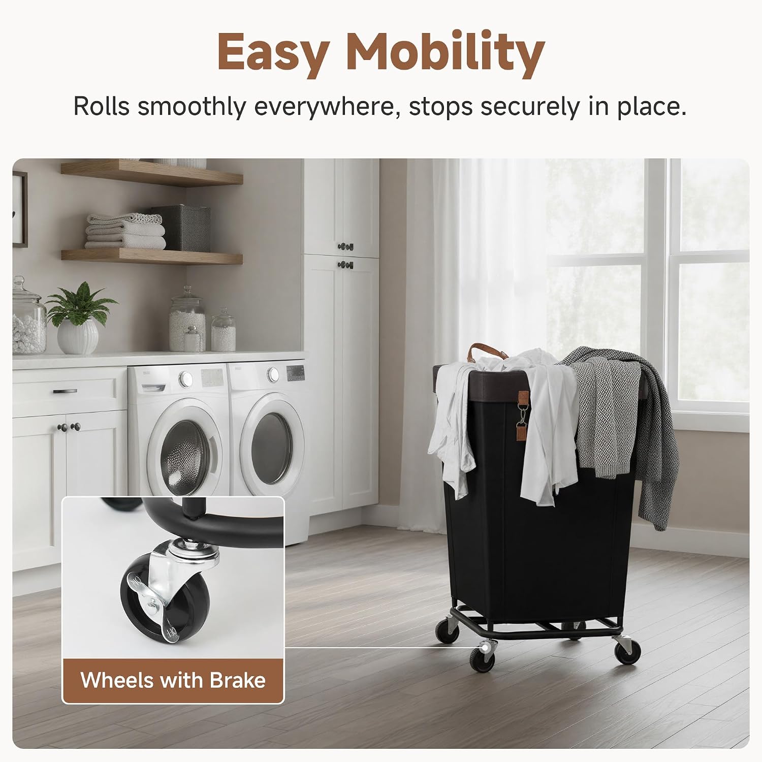 StorageWorks 160L Laundry Basket with Wheels, Rolling Hampers for Clothing