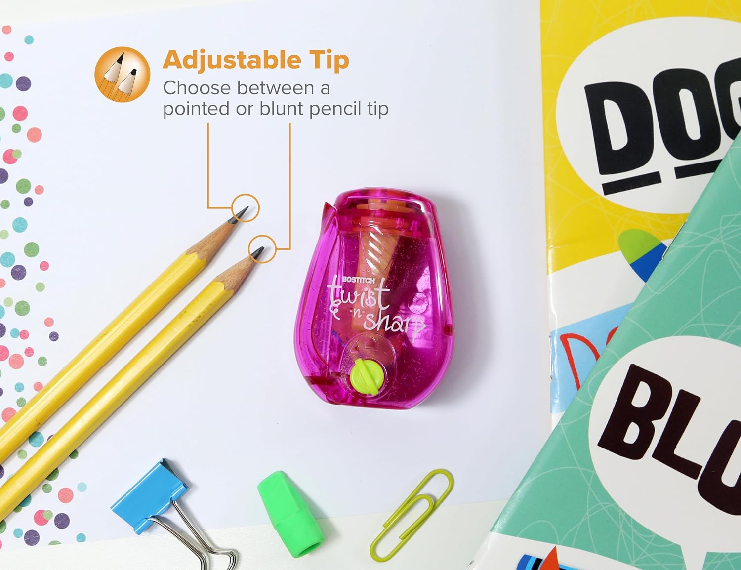 Bostitch Twist-n-Sharp Handheld Pencil Sharpener for Kids, Pink