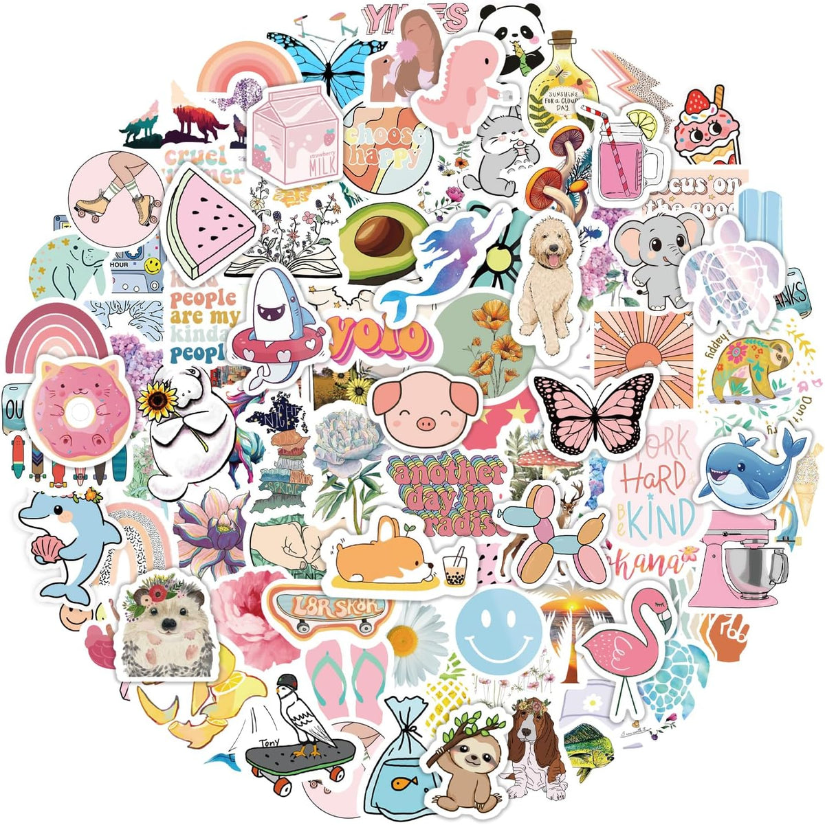 200 Pcs Cute Aesthetic Water Bottle Stickers for Kids, Waterproof Vinyl | Fun No-Repeat Designs Made with Durable Waterproof Vinyl, Great for Kids' Water Bottles, Crafts, Classroom Rewards, Gifts