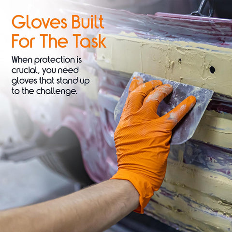 Inspire Heavy Duty Orange Nitrile Gloves | ULTRA 8 Mil Diamond Textured Grip | Industrial Mechanic Disposable Cleaning Gloves